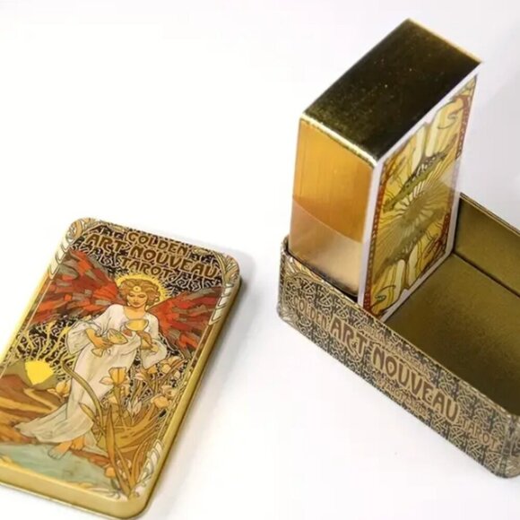 Golden Art Nouveau Tarot Gold Edged with Collector Storage Tin 78 Cards … - Picture 4 of 6